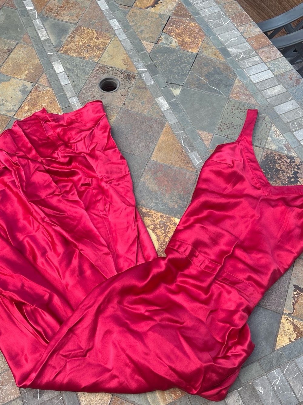 Newport News Vibrant Red Satin Maxi Slip Dress